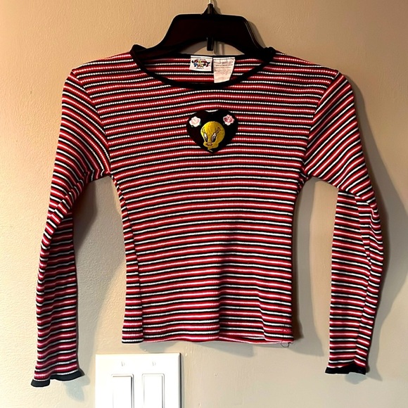 Warner Bros. Tweety Striped Red and Black Kids Shirt - Picture 1 of 5